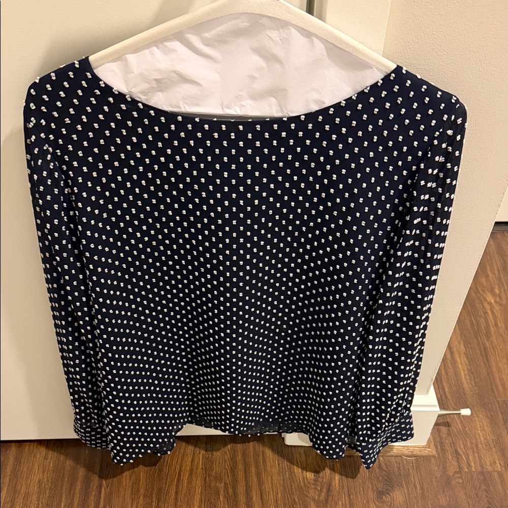 Ann Taylor Navy and White Patterned Blouse
